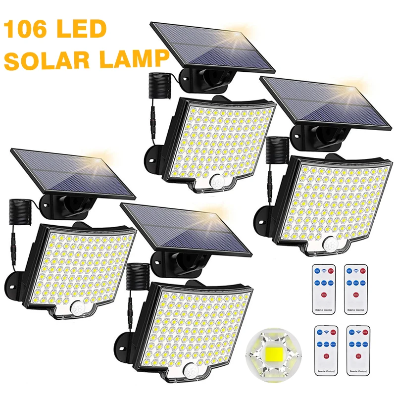 106LED Outdoor Solar Light with Motion Sensor Remote Control IP65 Waterproof at 