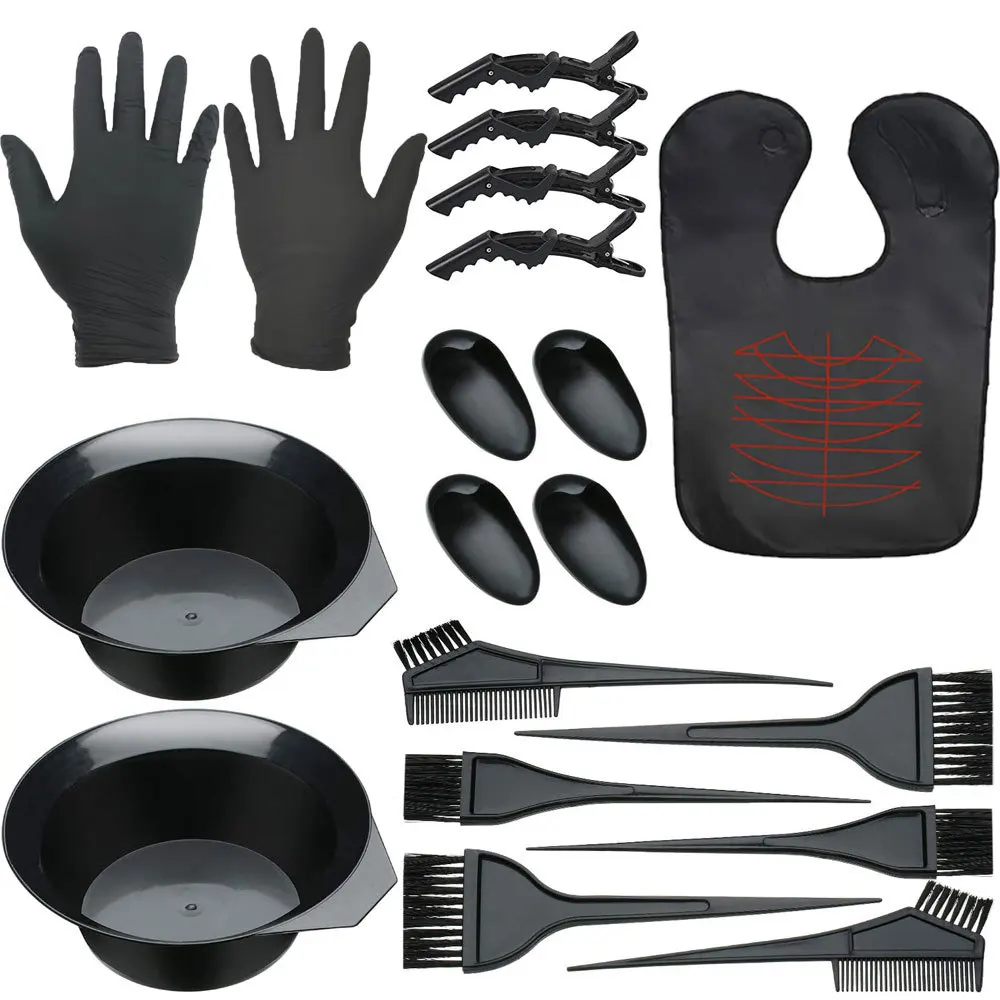 19pcs Salon Hair Color Brush Disposable Hair Cap Clip Dye Cream Bowl Coloring Co
