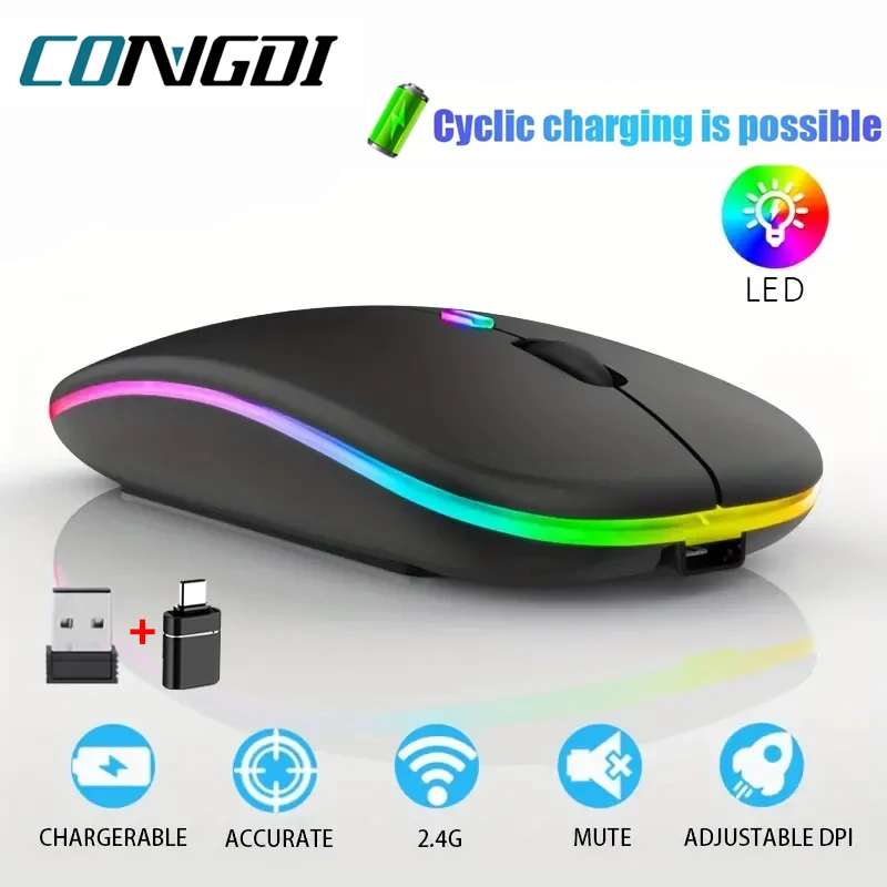 2.4G Wireless Mouse, Silent Bluetooth-compatible Mice Portable Mobile Optical Of