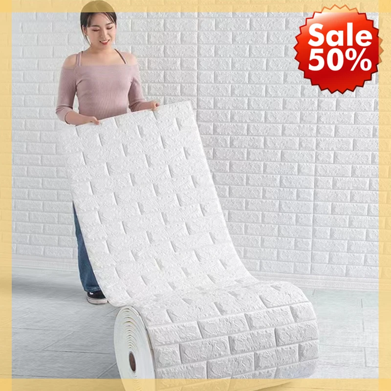 2 metre 3D Soft Foam Brick Wallpaper Sticker Roll DIY Self Adhesive Living Room 