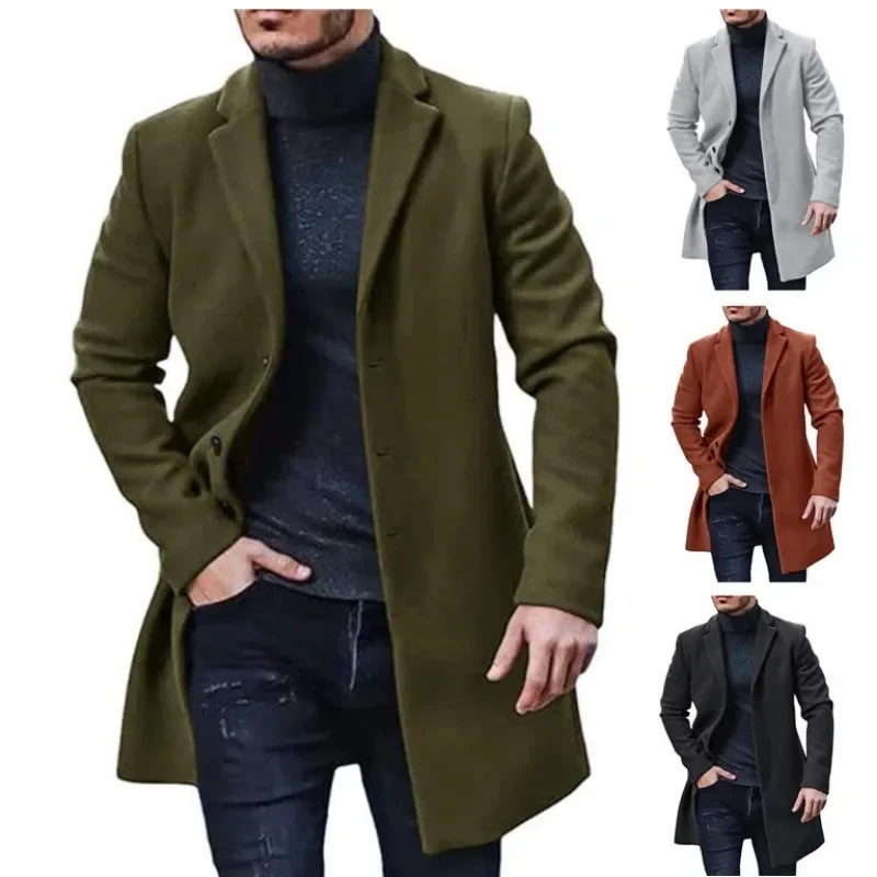 New Arrivals Men's Wool Coat in Classic British Style with Single Button Closure