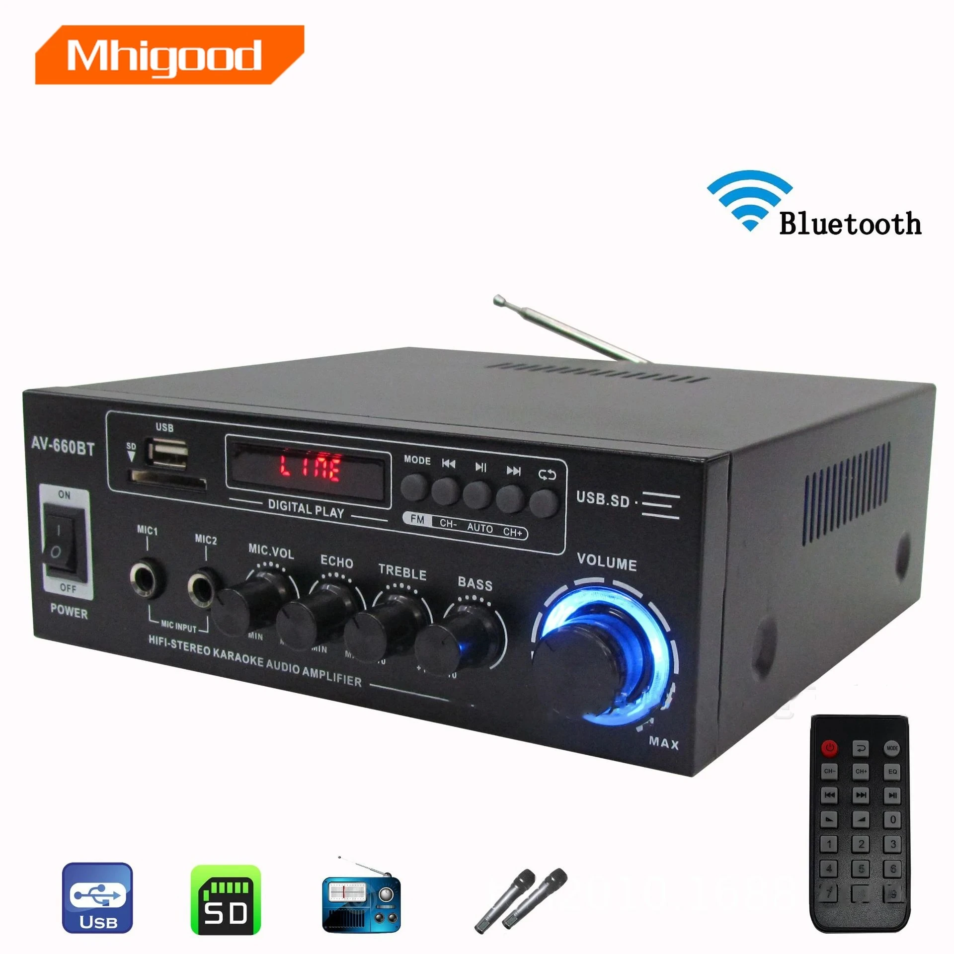 2000W power amplifier 2.0 Channel Audio Home Theater Amplifiers DC 12V 110V/220V