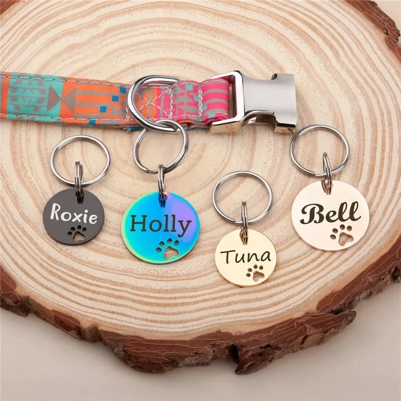 Personalized Stainless steel ID Tag For Dog Cat Cosplay Collar Hollow Paw Accessories Free Engraving Nameplate Name Phone Number