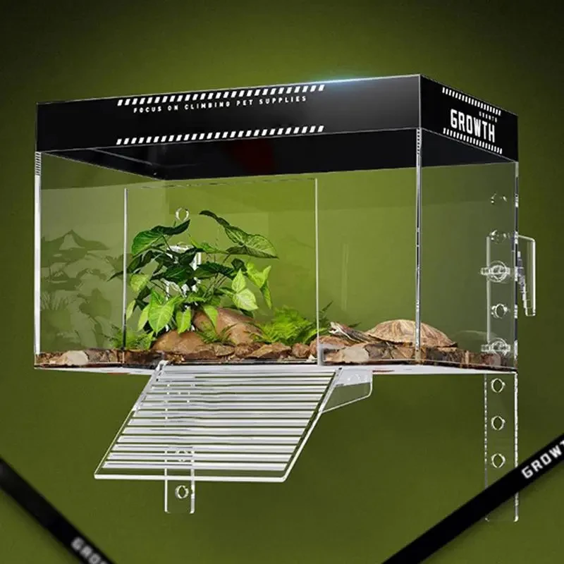 Turtle Tank Basking Area Pet Turtle Tank Basking Dock with Lid Reptile Resting Land Aquatic Terrapin Enclosure Cage