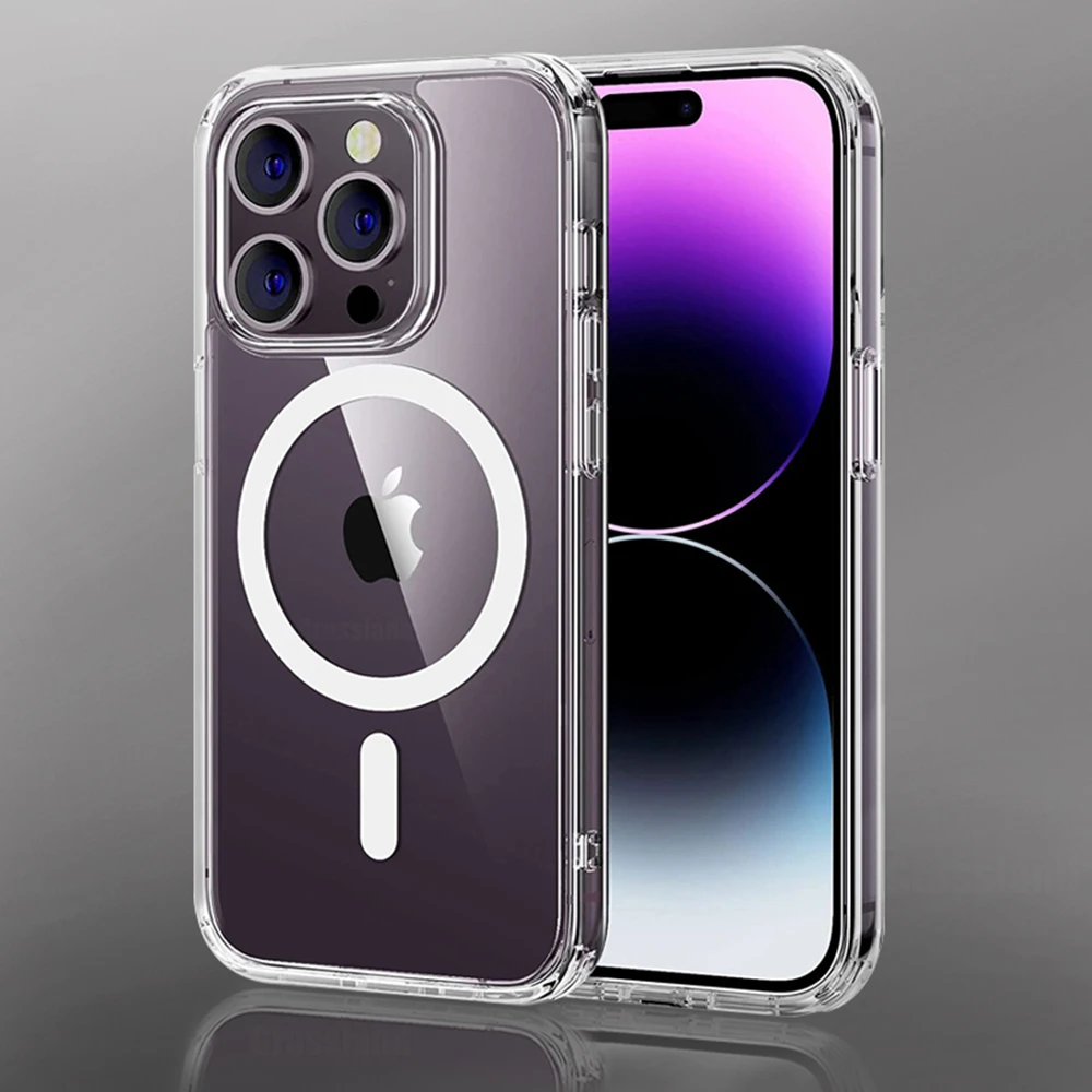Transparent case iPhone 14 13 12 11 15 Pro Max suitable for Magsafe magnetic wireless charging 7 8 XR XsMax protective case