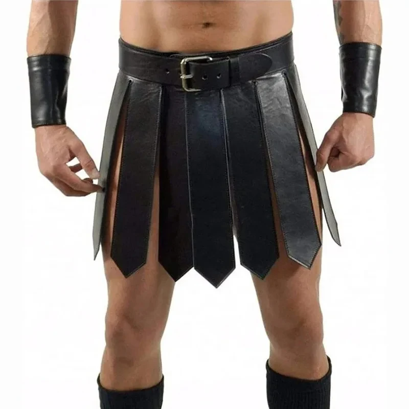 Roman Gladiator Skirt PU Leather Dress up Costume Festive Women Men Decor Stage Performances Nightclub Medieval Belt Skirts