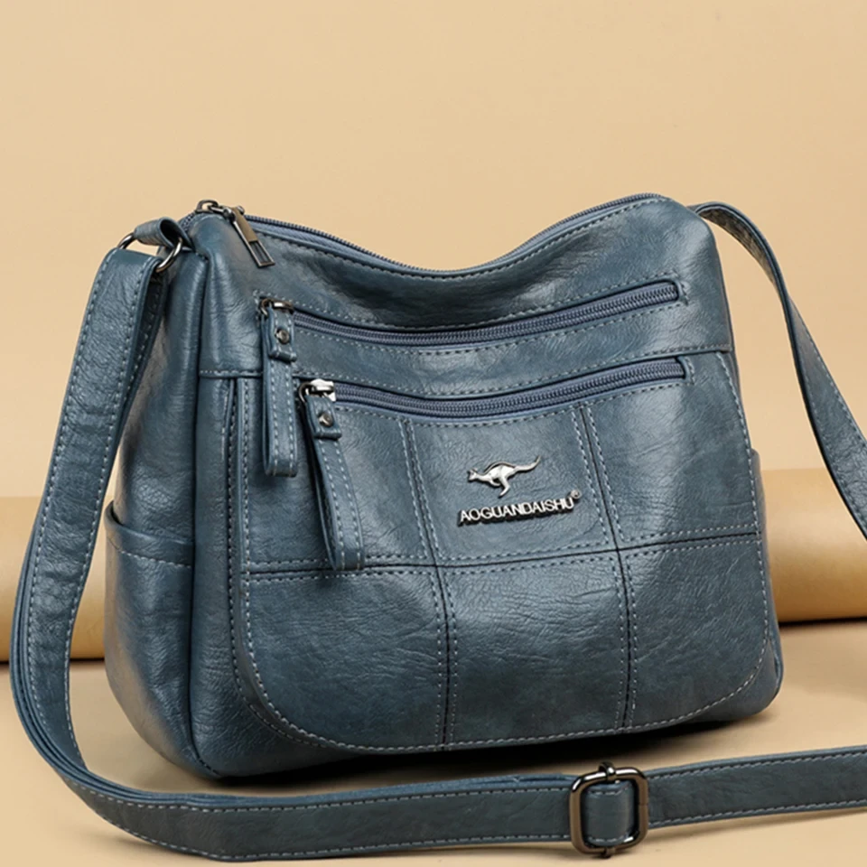 Classic Embroidered Grid Fashion Lychee Pattern Single Shoulder Bag Multi-Pocket Korean Version Mom Bag Soft Polyester Lining