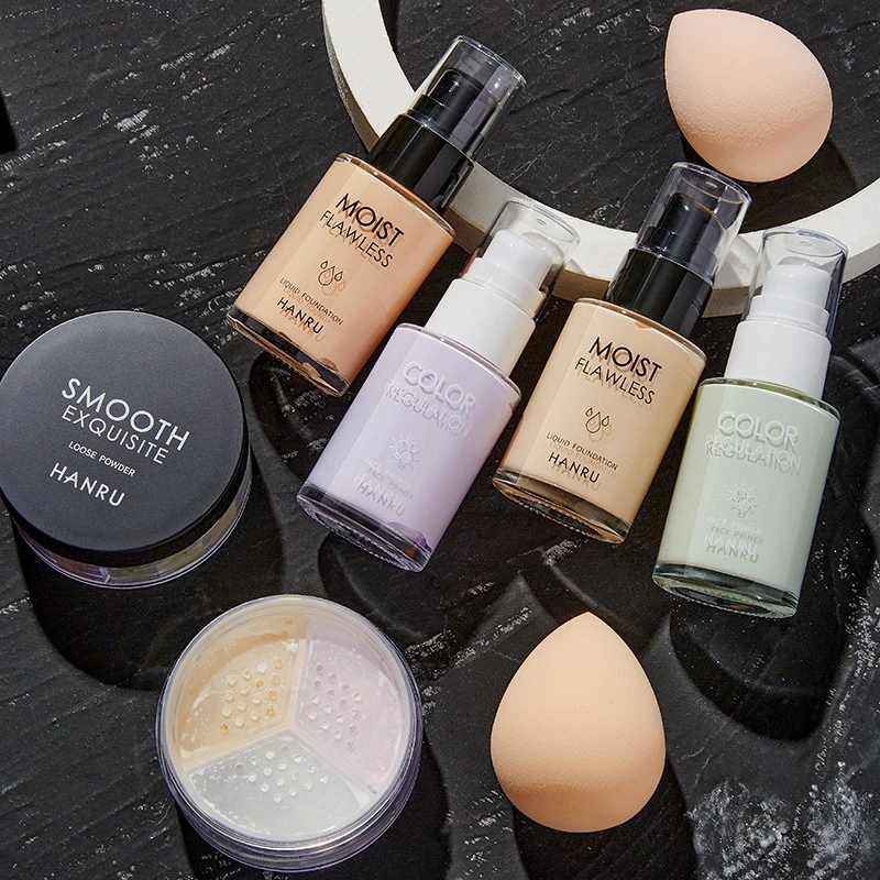 4 in1 Makeup Set Long Lasting Foundation Concealer Loose Powder and Makeup Sponge Set,Moisturizing,Perfect Gift for Makeup