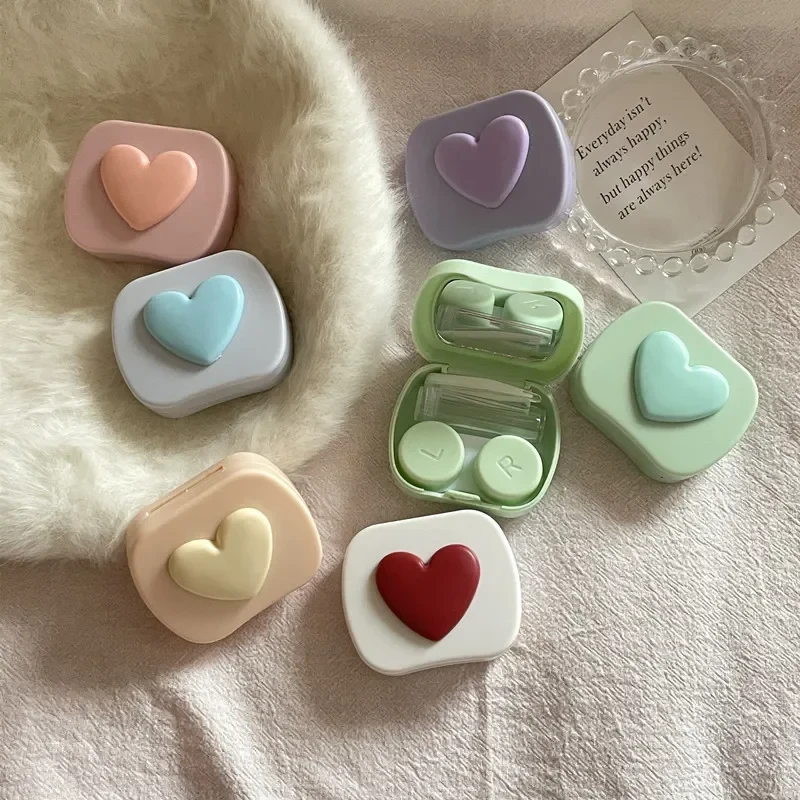 Women Colored Contact Lens Box Candy Color Square Love Portable Mirror Contact Lens Box Travel Easy Carry Storage Container