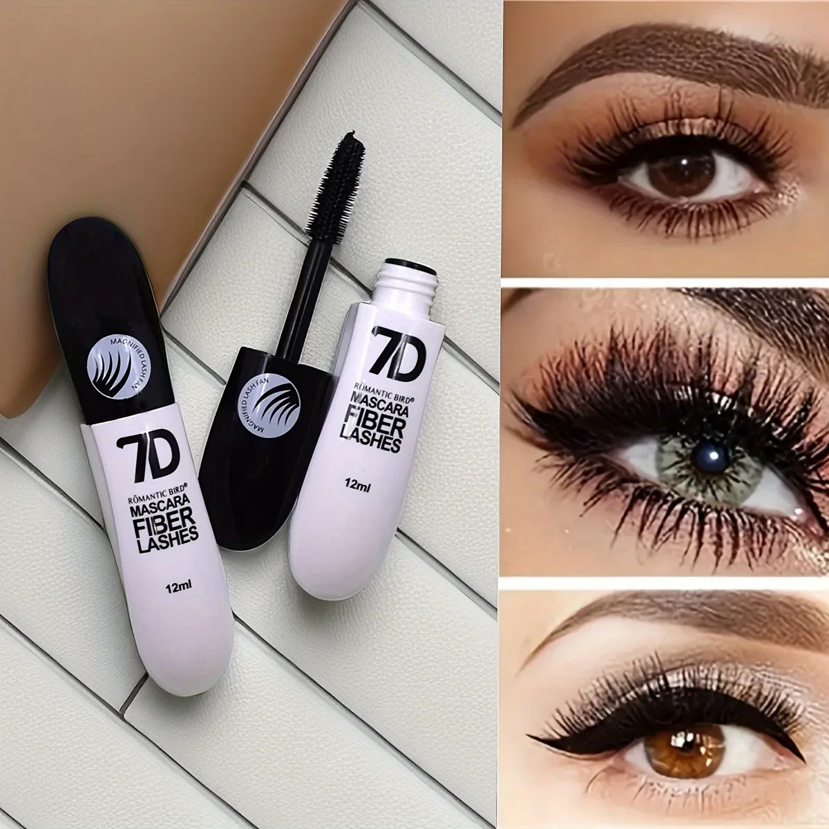 7D Fiber Lash Set Waterproof Sweatproof Stainproof Slimming Base Mascara Suitable for All Skin Types Long-Lasting Mascara