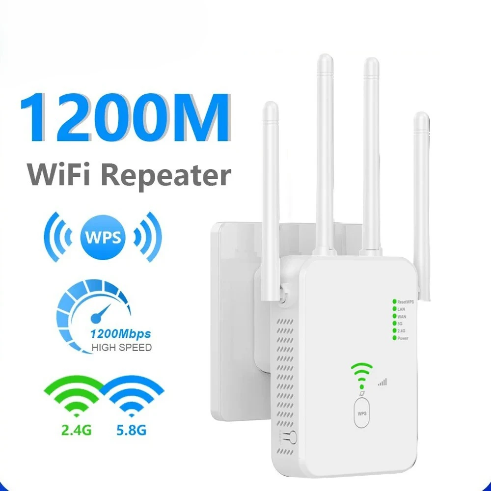 1200Mbps Wireless WiFi Repeater 2.4G 5G Dual-Band WiFi Signal Amplifier WiFi Extender Network Long Range WiFi Router Booster