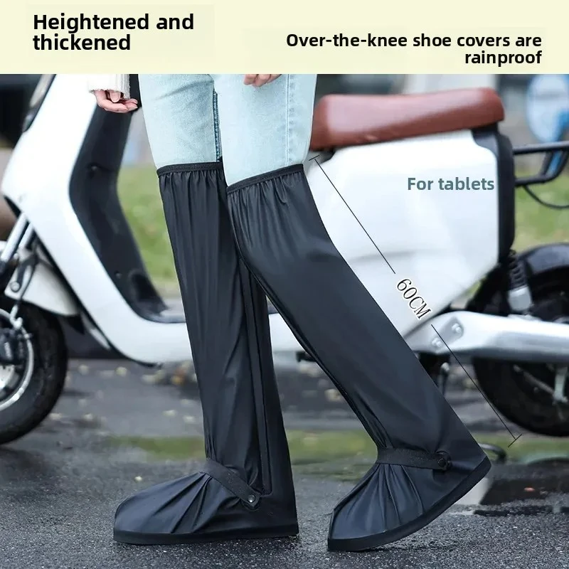 Thickened High Tube Waterproof Riding Shoe Covers Rain Boots over Knee Length Wear Resistant Bicycle Outerwear Shoe Covers