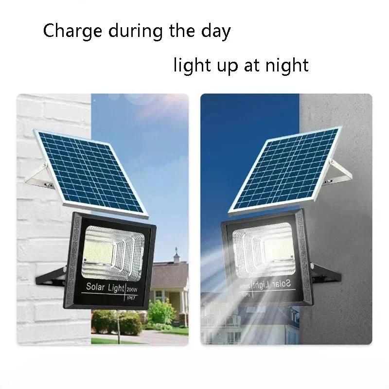50-400W Solar Flood Lights with Remote Control, IP67 Waterproof Adjustable Spotlight for Outdoor Villa & Street Lighting