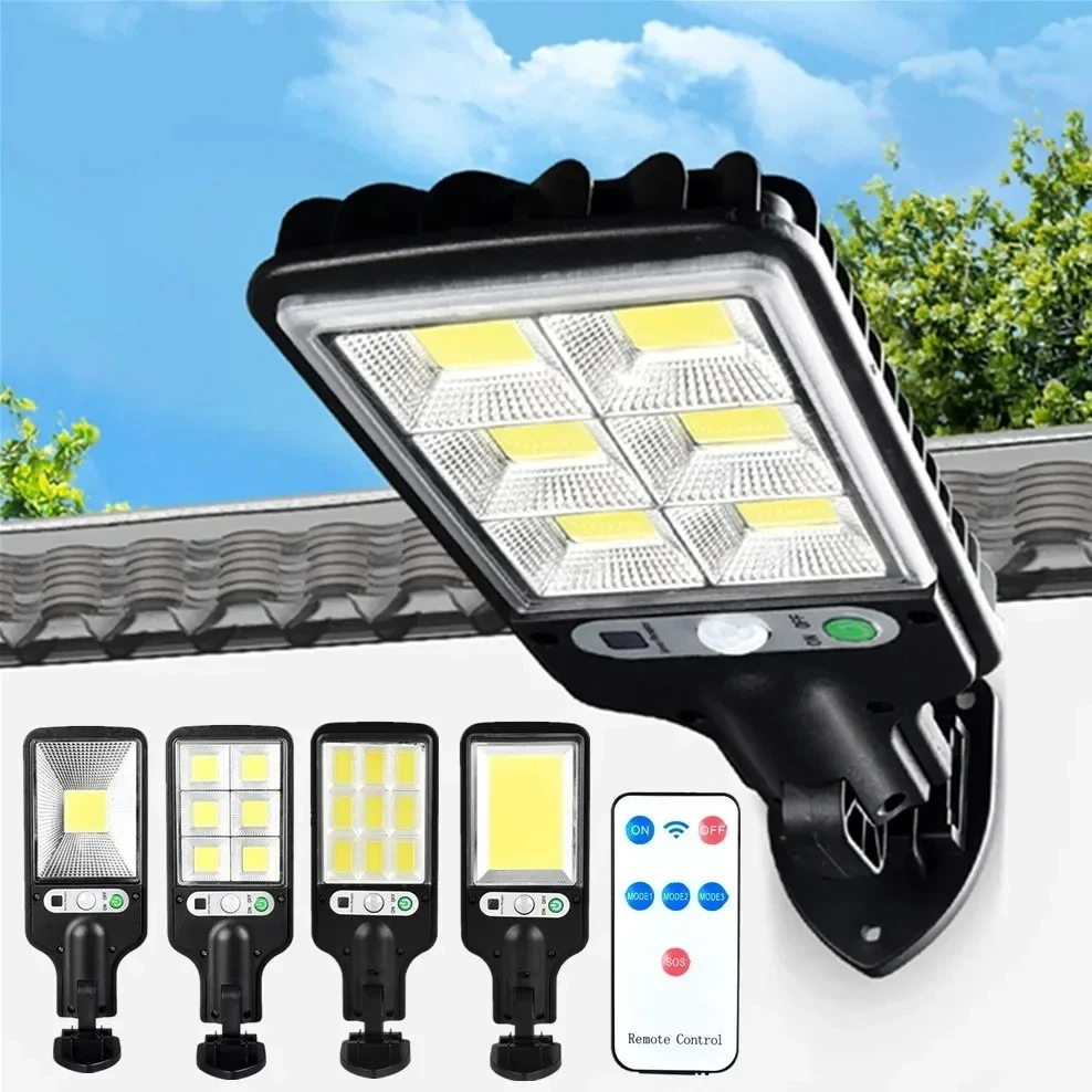 Powerful LED Solar Power Outdoor LED Courtyard Wall Lamp 3 Modes Human Body Induction Garden Terrace Garage Door Street Lighting