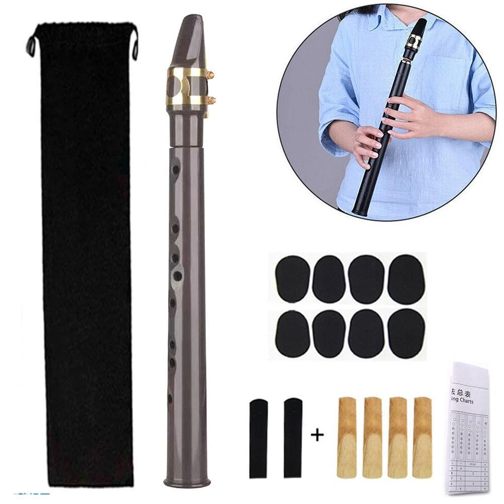 8- Hole Mini Pocket Saxophone Lightweight Portable Saxophone with 4 Reeds Finger Charts Mini Saxophone Instrument for Beginners