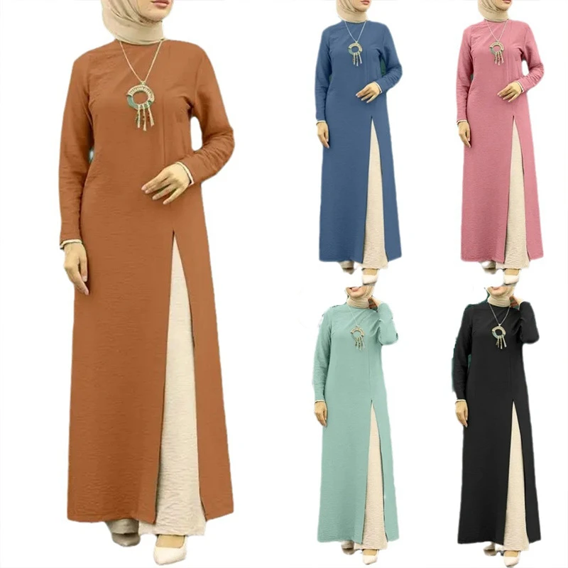 Muslim Long Dress Abaya Women Dresses Split Maxi Robe Jalabiya Eid Ramadan Islam Vestidos Morocco Dubai Modest Abayas Kaftan