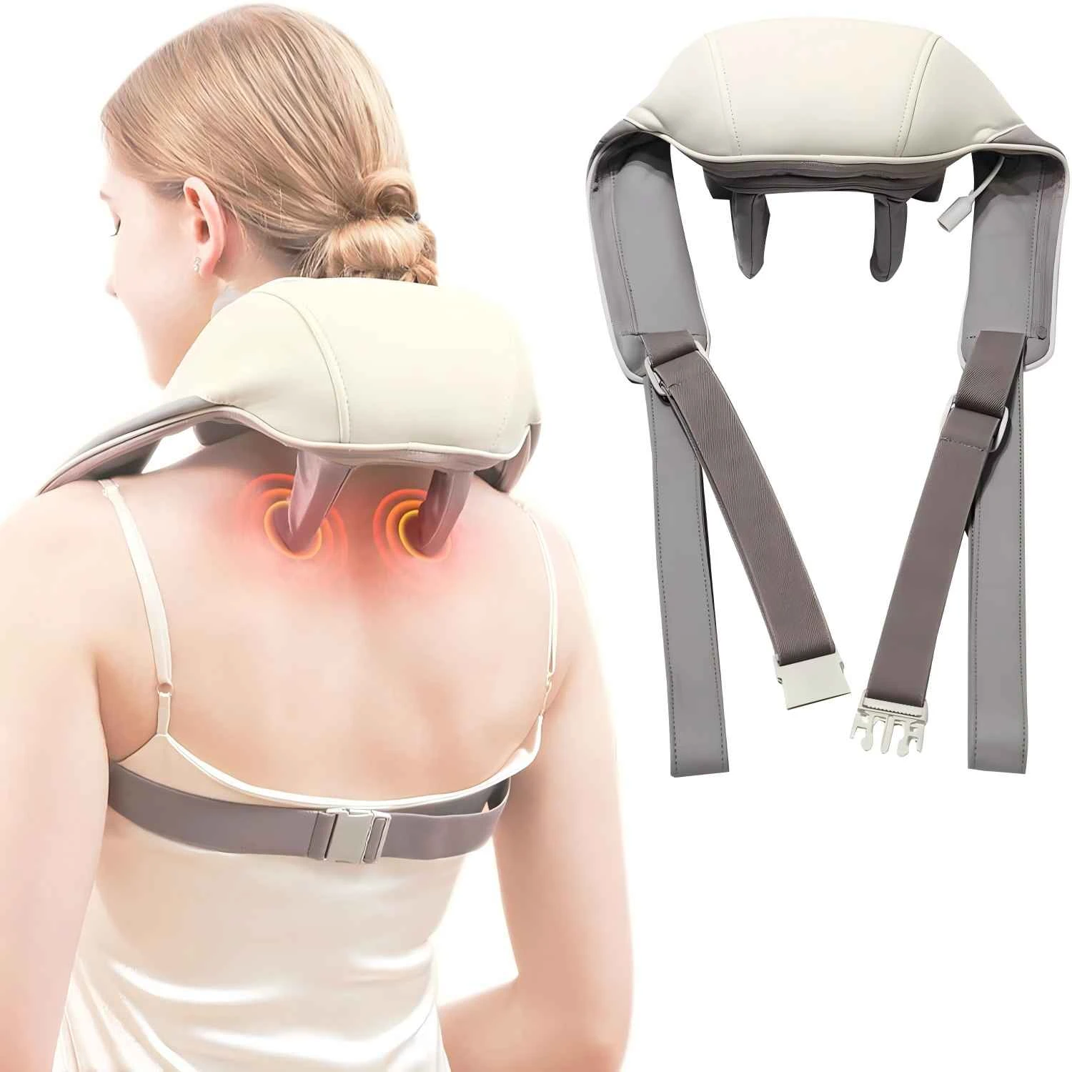 Shiatsu Wireless Neck Back Massager with Heat Neck And Shoulder Kneading Massage Shawl Neck Cervical Relaxing Trapezius Device