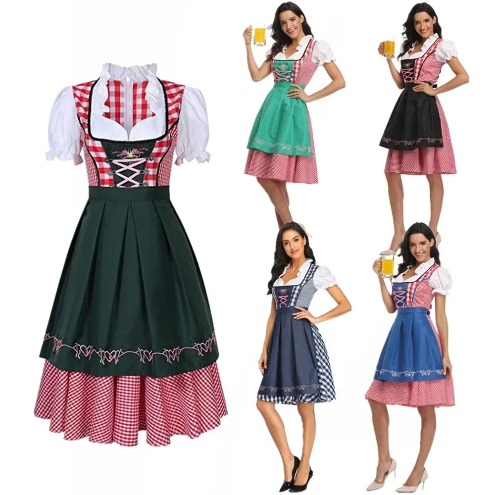 Classic October Festival Dirndl Dress Ladies Bavarian Beer Festivals Waiter Apron Maid Costume for Cosplay
