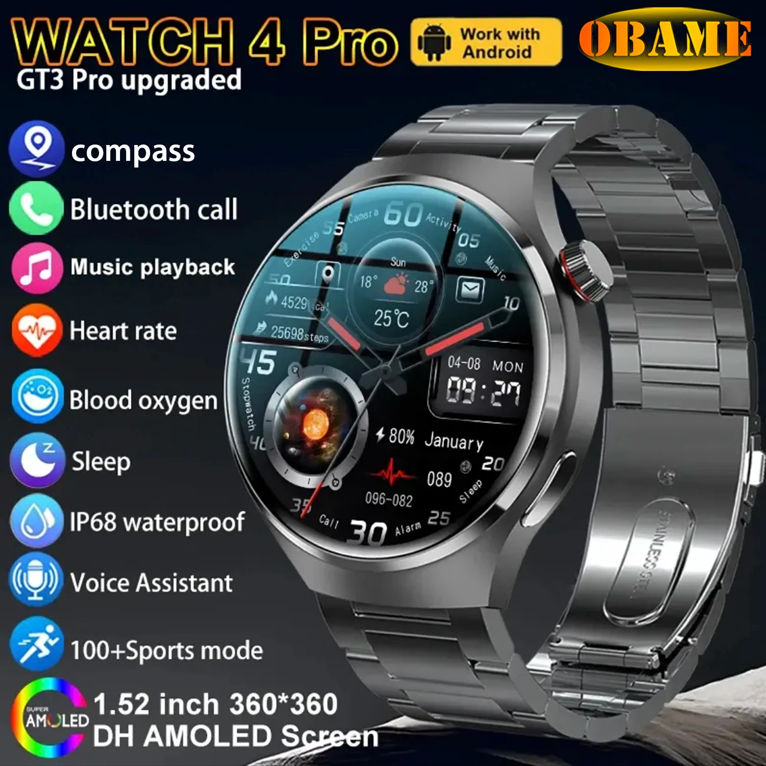 New GT Series Smart Watch 4 Pro AMOLED HD Screen Bluetooth Call Heart rate Waterproof SmartWatch For Huawei Watches men Ms.