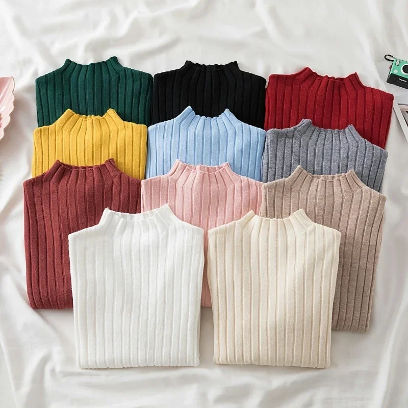 Croysier Pullover Ribbed Knitted Sweater Autumn Winter Clothes Women High Neck Long Sleeve Slim Basic Woman Sweaters Tops