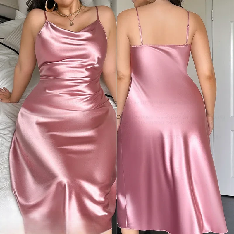 Large Size 3XL 4XL 5XL Long Nightgown Summer Female Nightwear Suspender Nightdress Lingerie Loose Satin Home Dress Loungewear