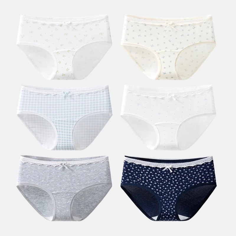 6Pcs Women Cotton Panties Fashion Print Underwear Low Waist Briefs Cute Girls Panty Sexy Ladies Underpants Soft Female Lingerie