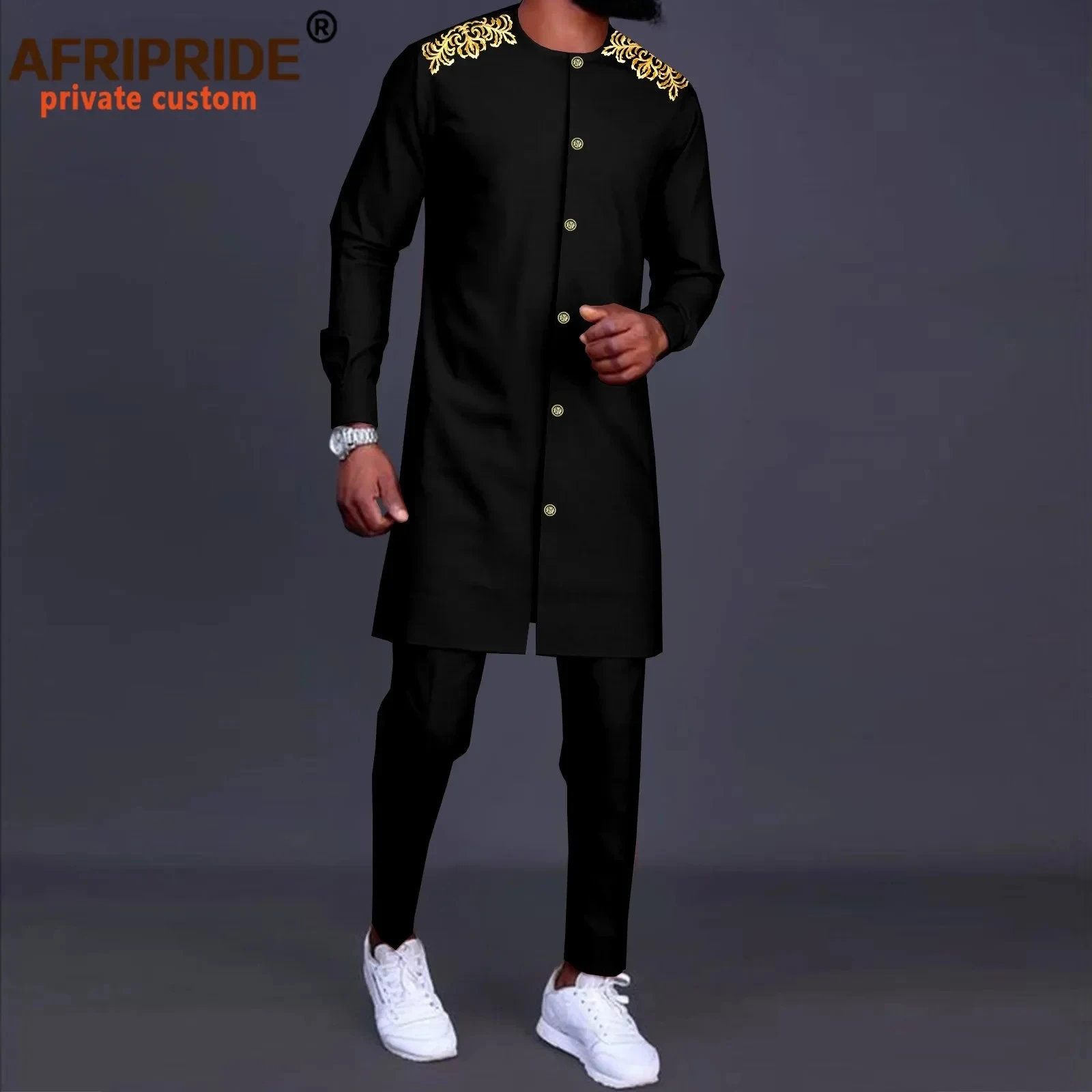 African Men Clothing Traditional Set Embroidery Jacket and Pants 2 Piece Set Single-breasted Blazer Dashiki Outfits A2116069