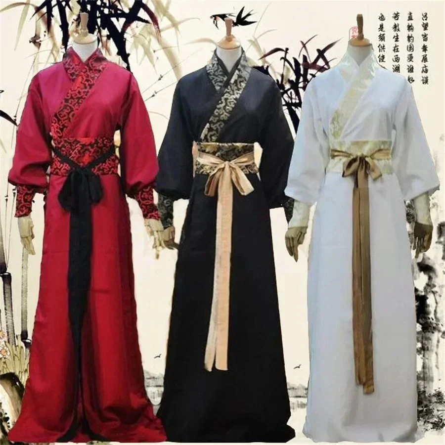 Halloween Hanfu Men Ancient Costume Hanfu Folk Dress Emboridery Long Robe Traditional Chinese Style Japanese Samurai Party
