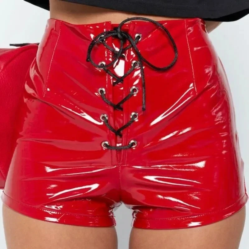Pants Women's High Waist PU Leather Pants Autumn Sexy Shorts Women's Mirror Uniform Gay Fetish Pole Dance Hotpants Exotic