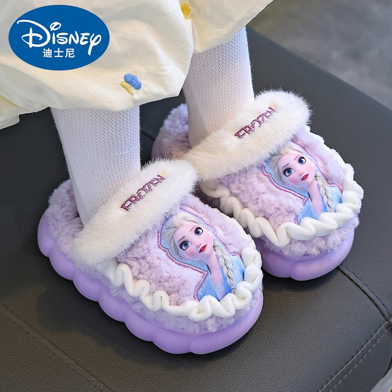 Disney Princess Elsa Winter Children's Heel Cotton Slippers Girls' Warm Frozen K
