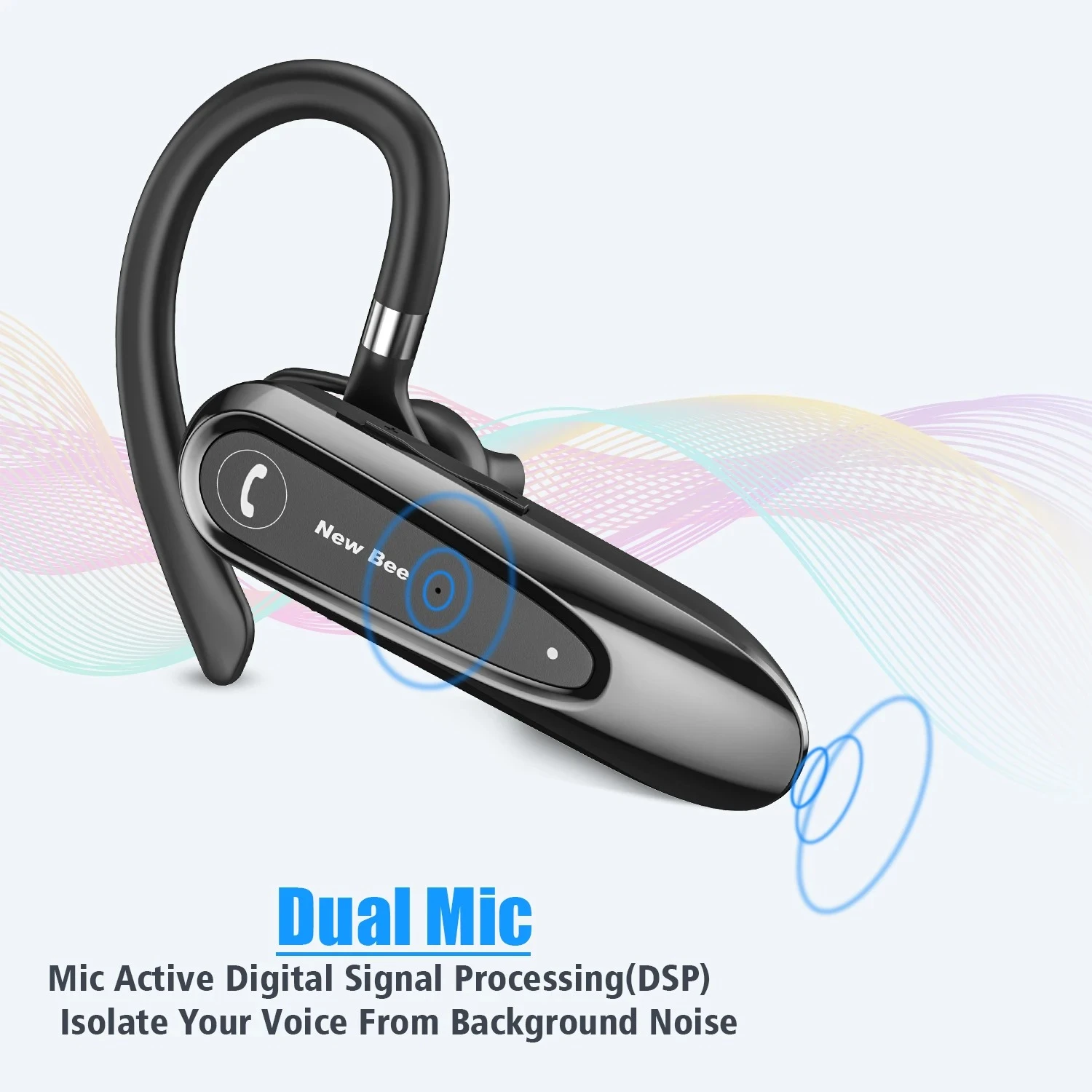 New Bee B45 Bluetooth Headset Wireless Earpiece for Driving Earphone with Dual Mic Earbuds CVC8.0 Noise Reduction Headphones