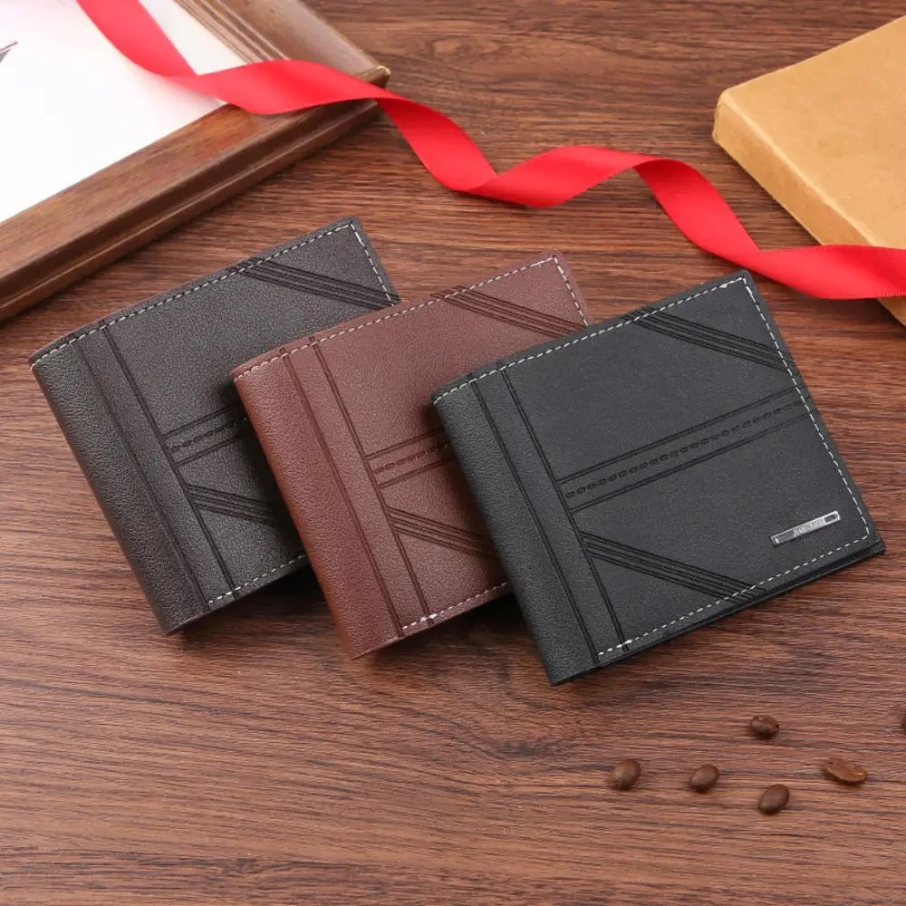 New Men Purse Youth Fashion Plaid Soft Leather Multiple Slot Casual Large Capacity Coin Wallet Male Card Holder Purse Bag Gifts