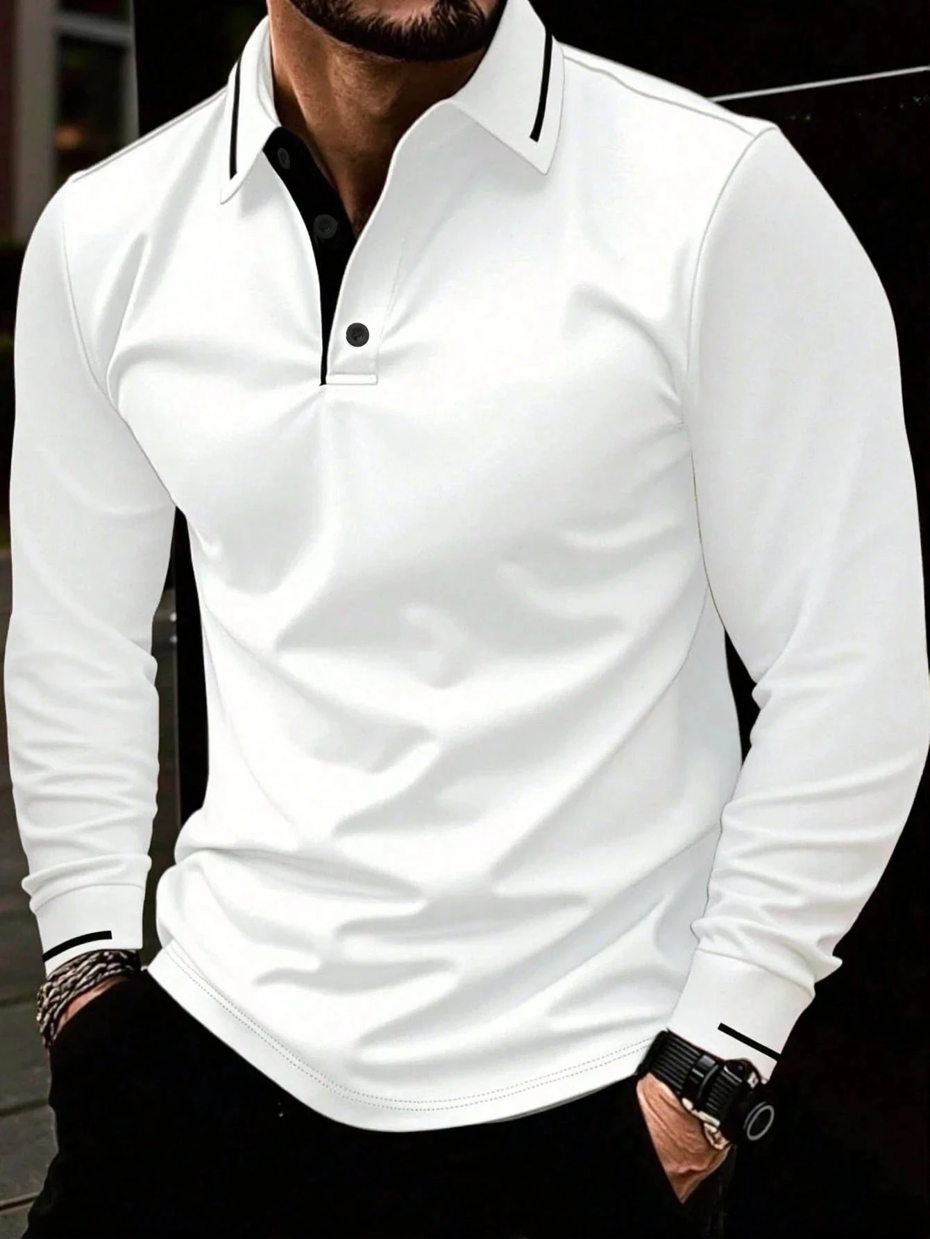 The new men's long-sleeved POLO shirt for Spring and Autumn features street fashion and comfort with 3D pattern printing