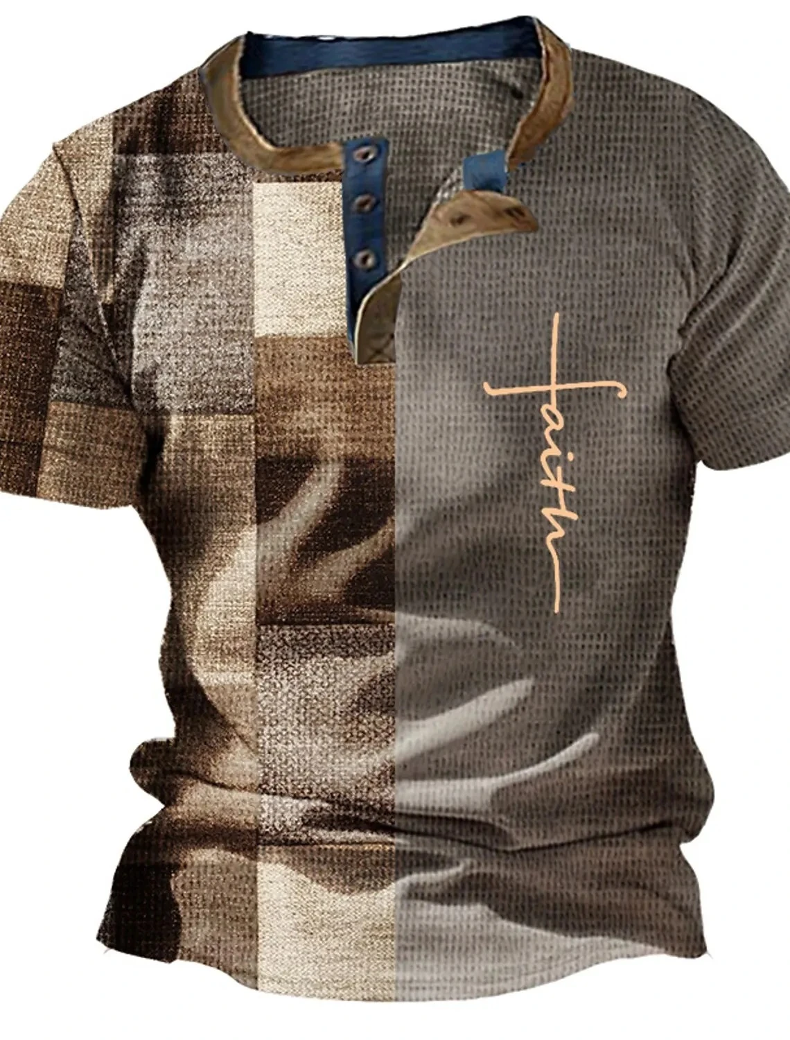 Summer Vintage Mens Shirt Cross Printed Short Sleeve Casual V-Neck Button Oversized Mens Patchwork T Shirt Plaid Tops Streetwear