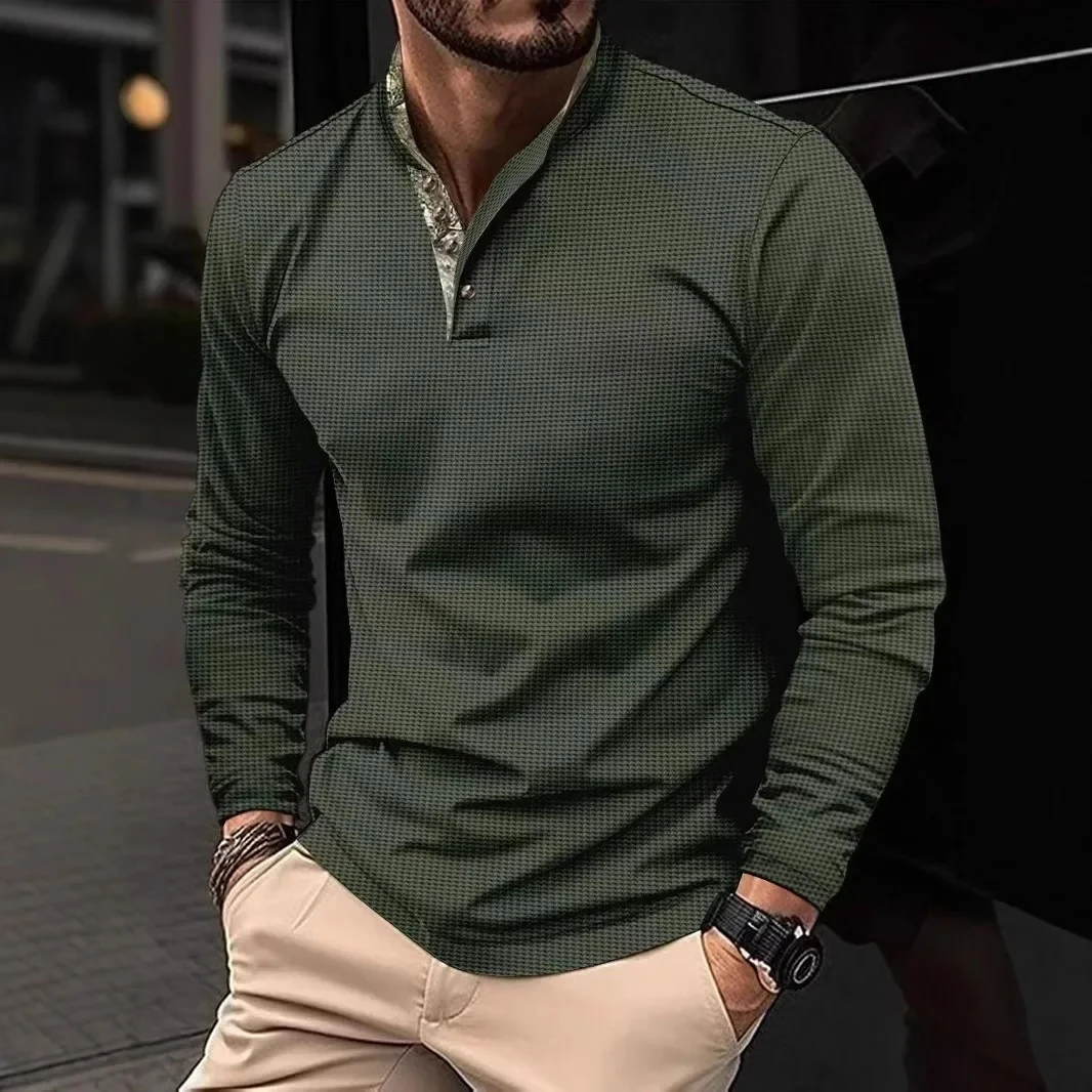 Fashionable Long Sleeve T-Shirt Casual Stand Collar Breathable Autumn Winter Top Men's Clothing Comfortable Polyester Material