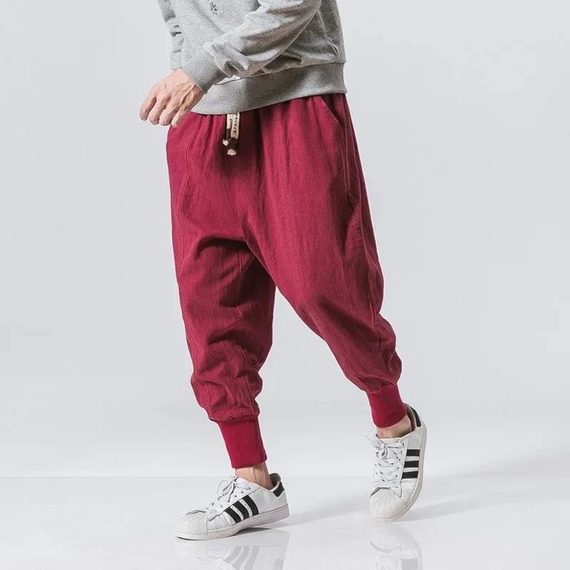 New Spring Men Loose Harem Pants Chinese Linen Overweight Sweatpants High Quality Casual Brand Oversize Trousers Male