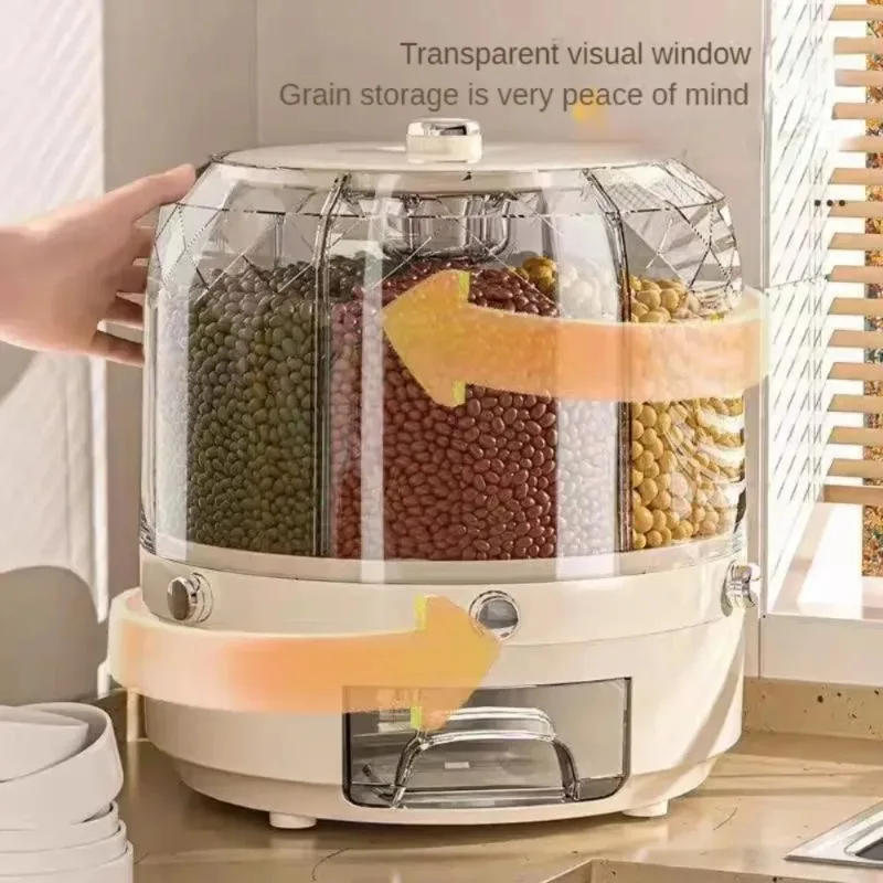 360 Degree Rotating Rice Dispenser Sealed Dry Cereal Grain Bucket Dispenser Mois