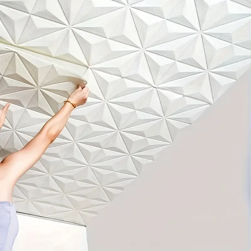 4/12pcs 35x35cm 3D Self-Adhesive Ceiling Decoration Stickers Bedroom Living Room