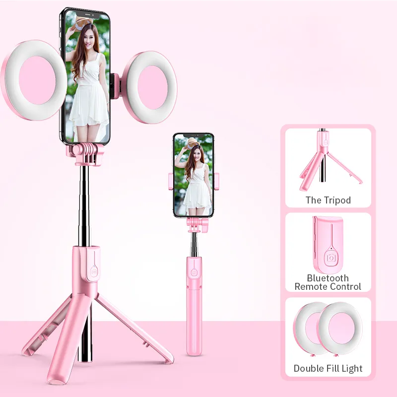 4in1 Wireless Bluetooth Compatible Selfie Stick LED Ring Light Extendable Handhe