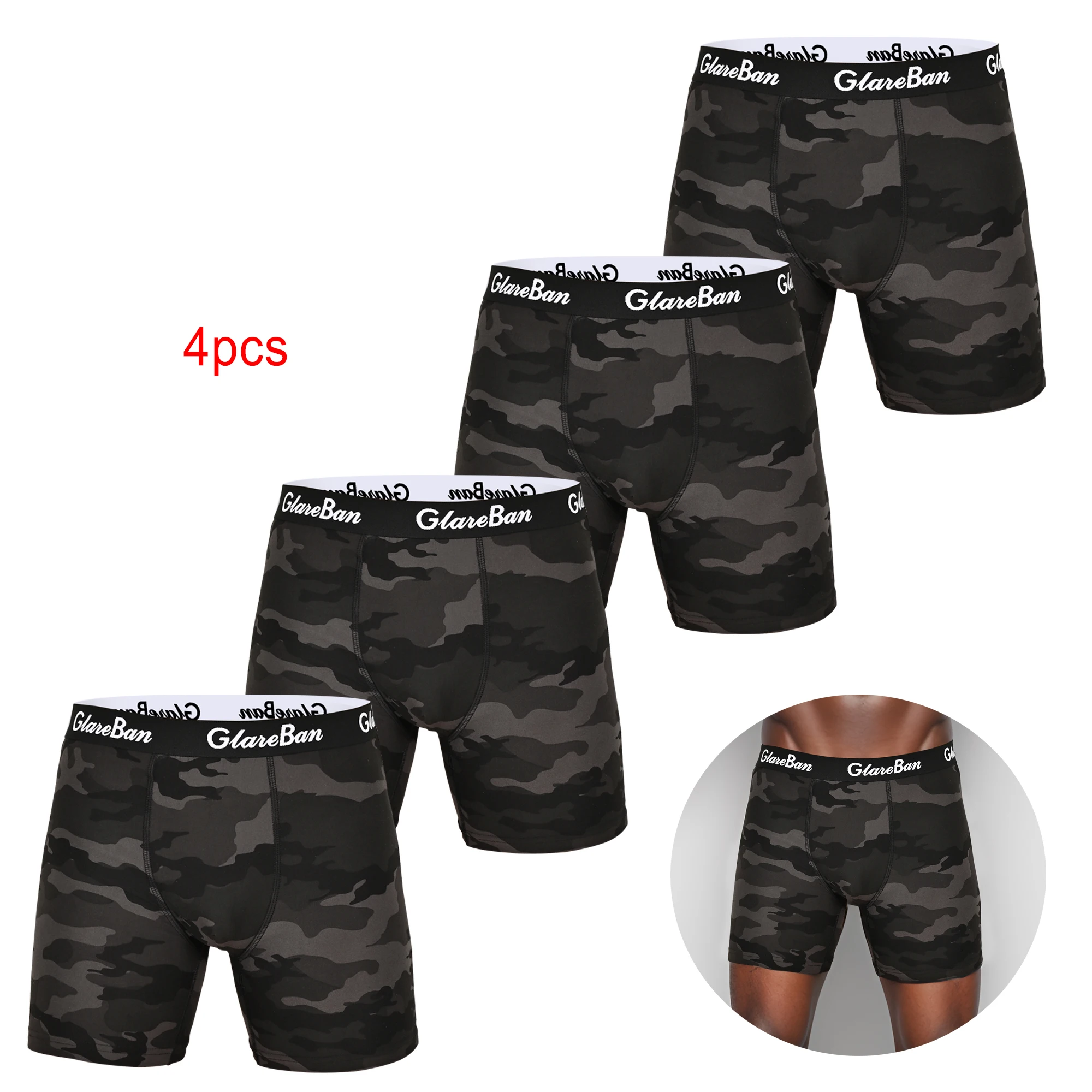 4pcs Pack Mid-Long Boxer Shorts Men Underwear Polyester Male Underpants for Men 