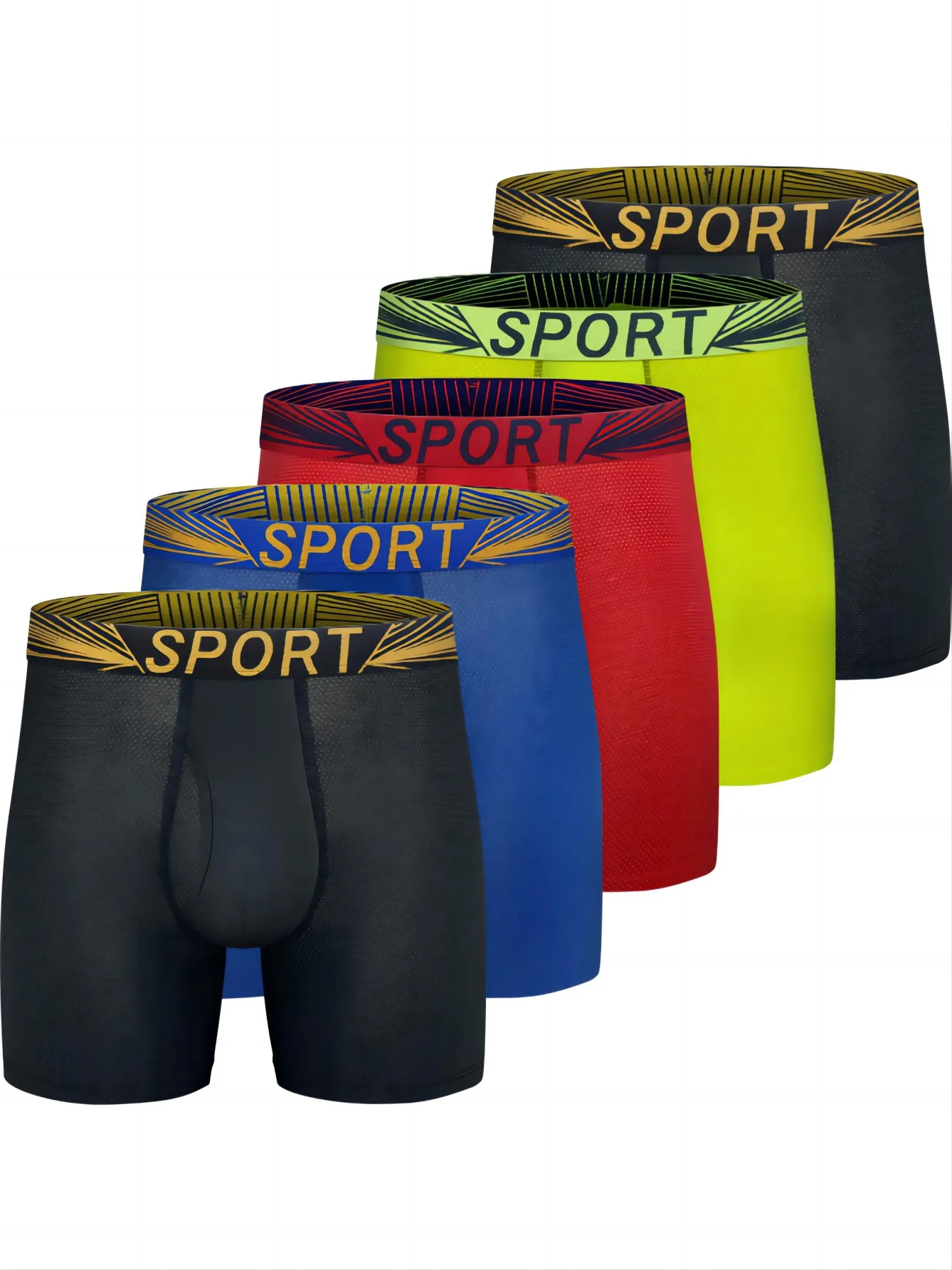 5pcs Mens Boxer Briefs Mesh Knit Fast Dry Sport Polyester Boxer Briefs No Ride-u
