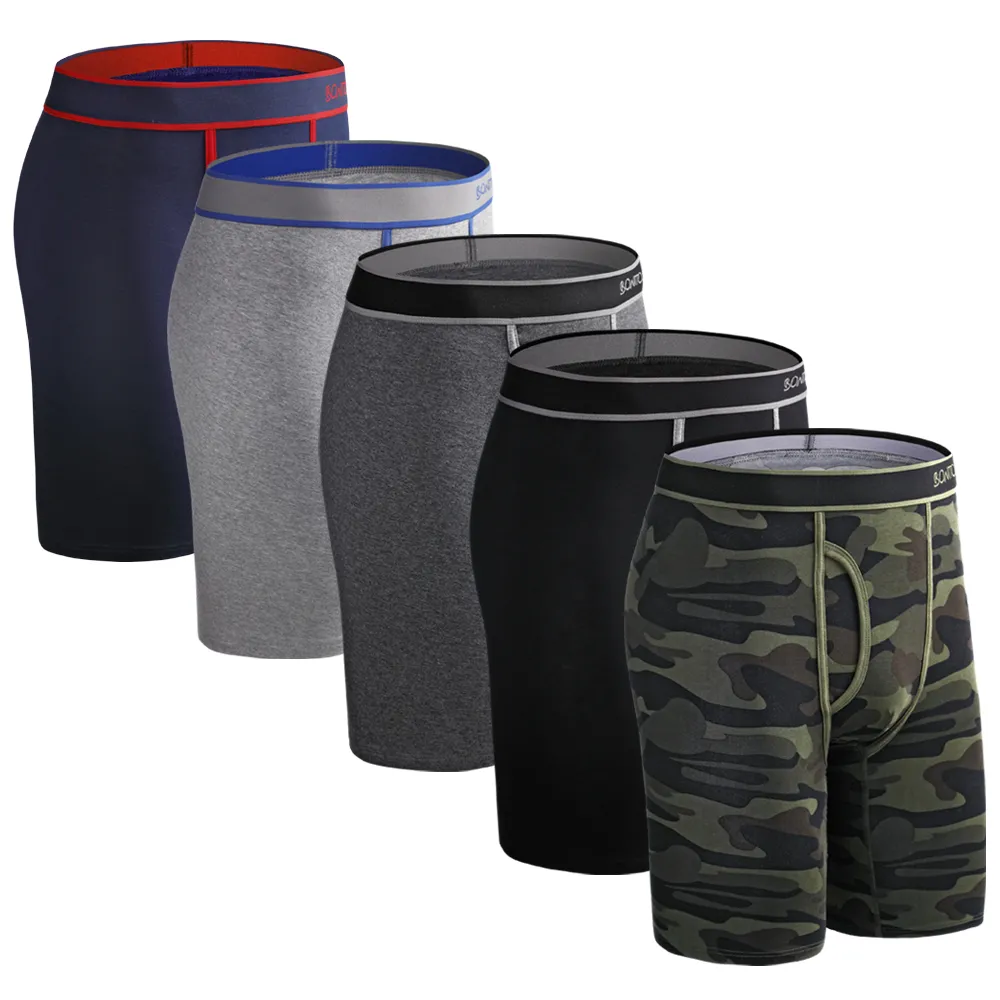 5pcs Set Long Leg Boxer Shorts Panties Men Underpants Homme Cotton Underwear For