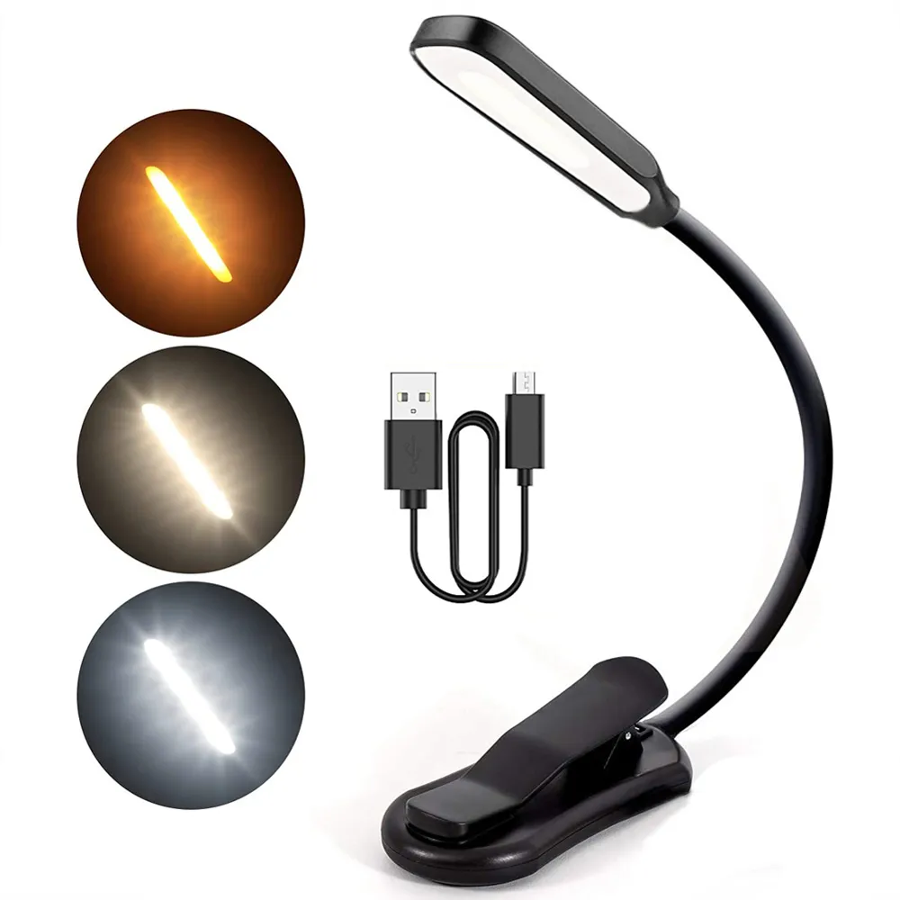 7 LED Book Light USB Rechargeable Reading Light 3-Level Warm Cool White Daylight
