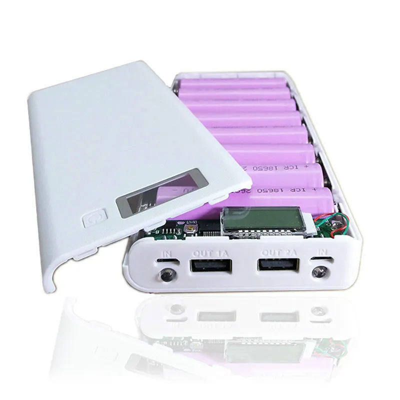 8*18650 Battery Holder Dual USB Power Bank Battery Box Mobile Phone Charger DIY 
