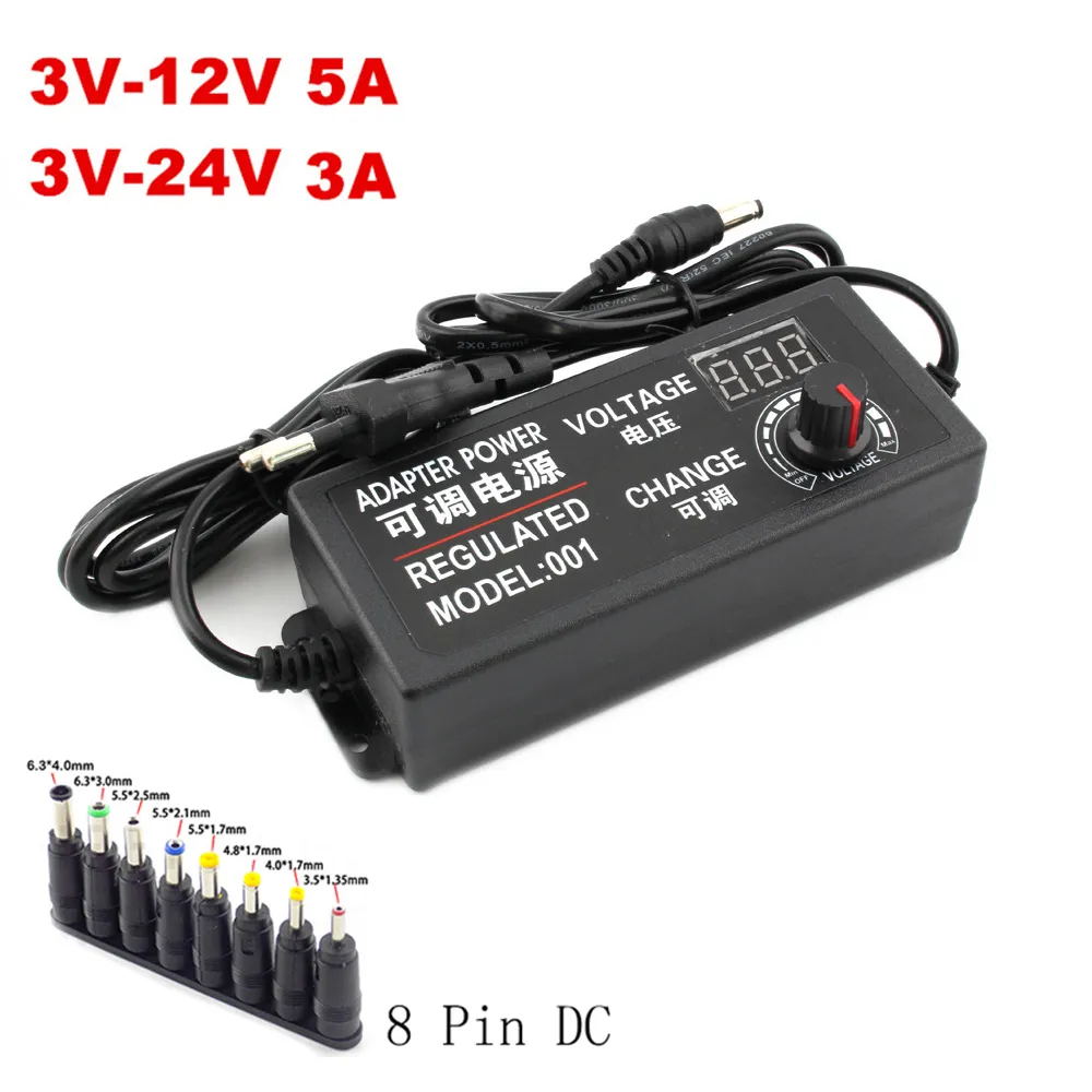 Adjustable AC To DC Power Supply 3V 5V 6V 9V 12V 15V 18V 24V 3A 5A Power Supply 