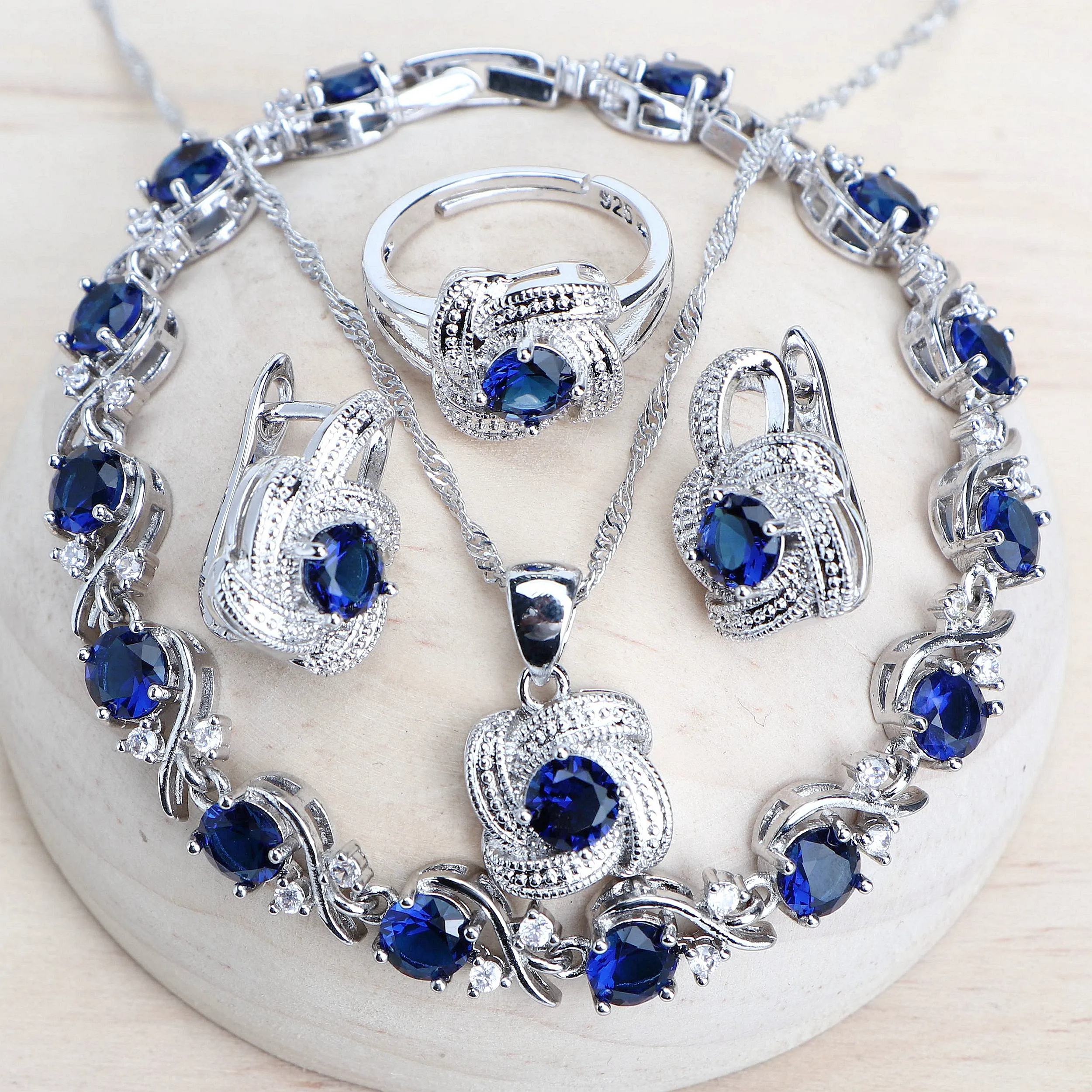 Blue Zirconia Women Jewelry Sets 925 Sterling Silver Wedding Bridal Costume Jewe