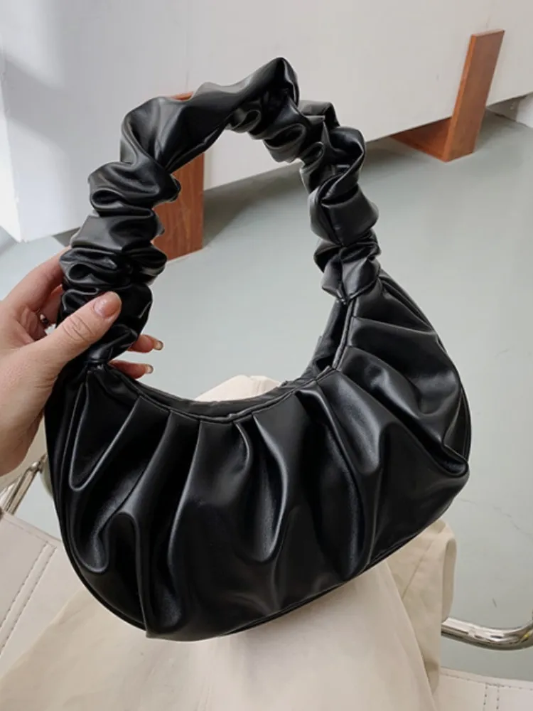 Fashion Pleated Handlebags for Women PU Cloud Bags Leisure Armpit Bag Shopping S