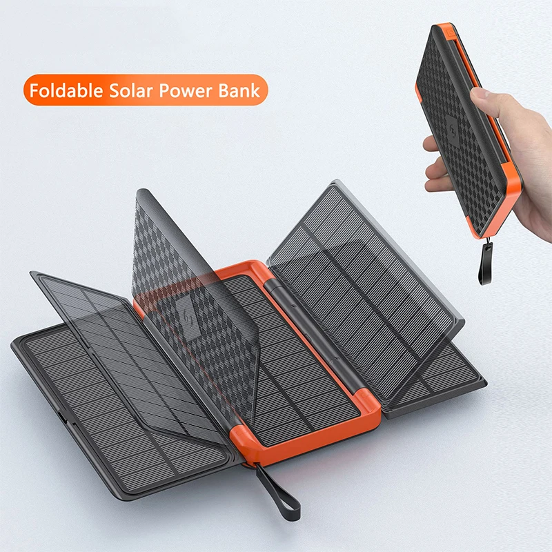 Folding Solar Power Bank 20000mAh with 3 Solar Panel Qi Wireless Charger Powerba