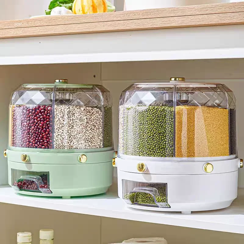 Kitchen Storage Box 360 Degree Rotating Rice Dispenser Sealed Dry Cereal Grain B