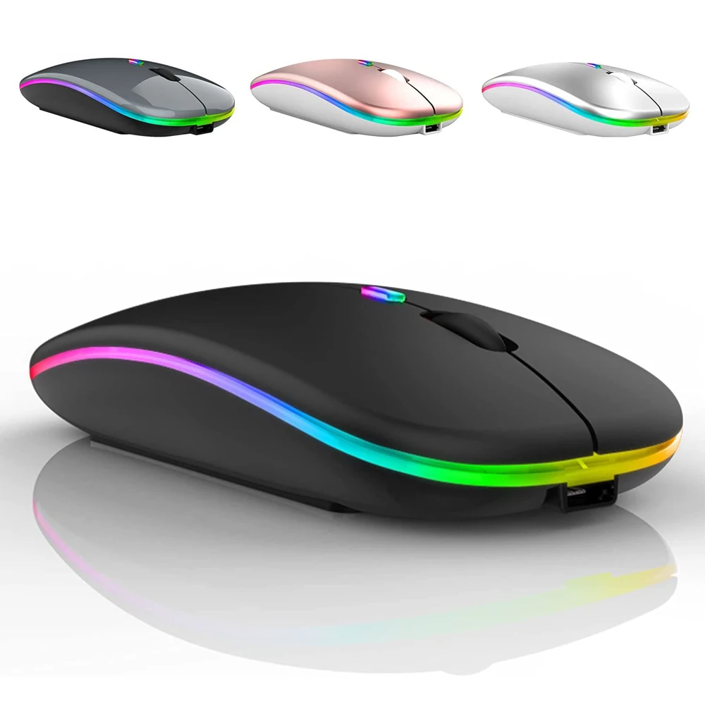 LED Wireless Mouse USB Rechargeable Bluetooth-compatible RGB Mouse Silent Ergono